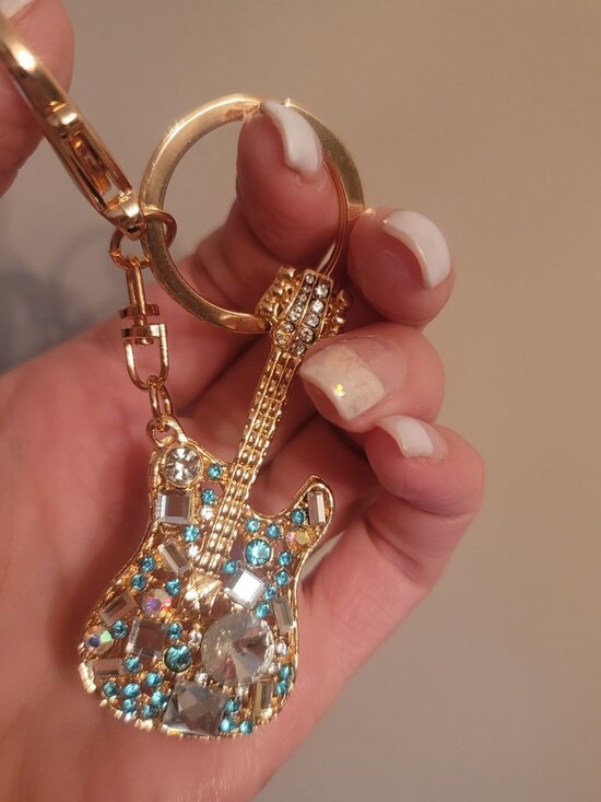 Accessories - Rhinestone Keychain Ring Purse Guitar Charm. Blue. Brand new.